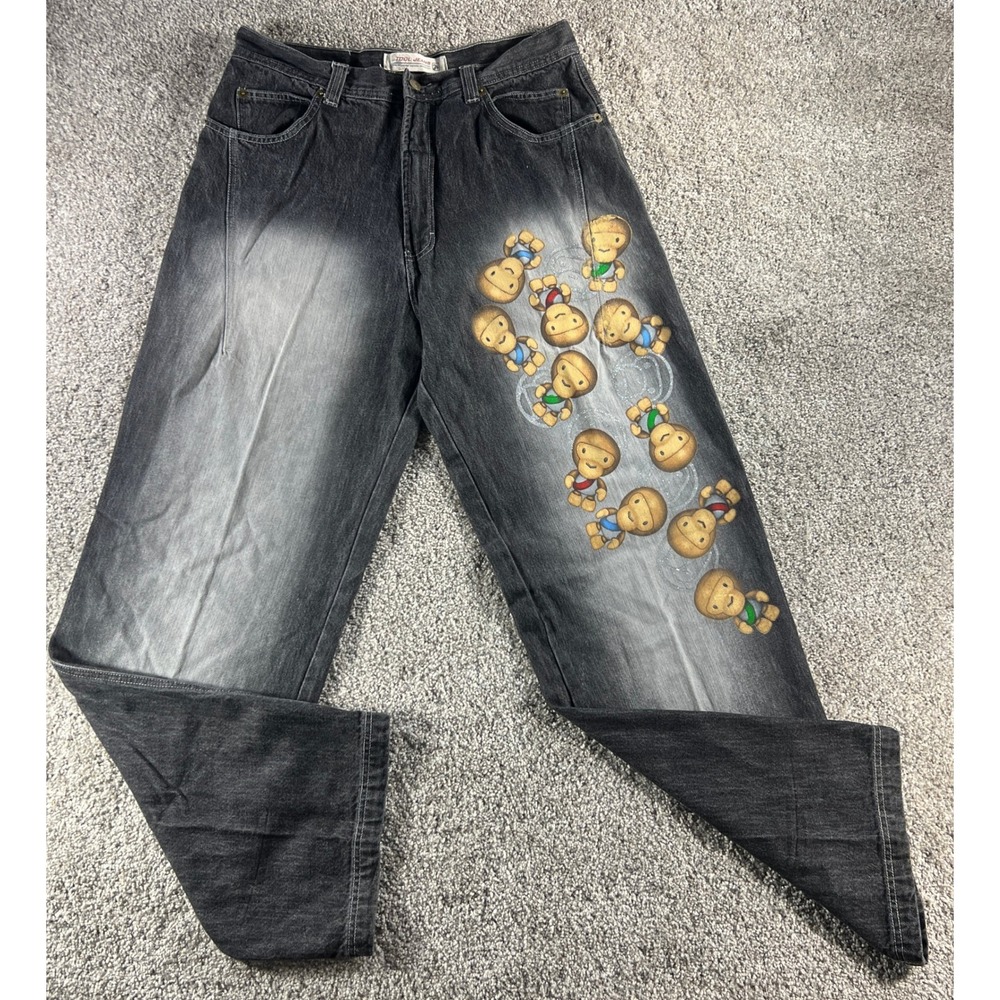 Vintage Y2k 90s Tool Jeans Mens 36x34 Black Fade Graphic Print Denim Pants Retro